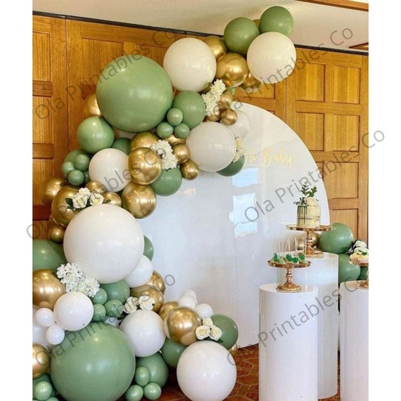 Sage Green Gold White Party Balloons, 50Pcs Sage Green and Gold