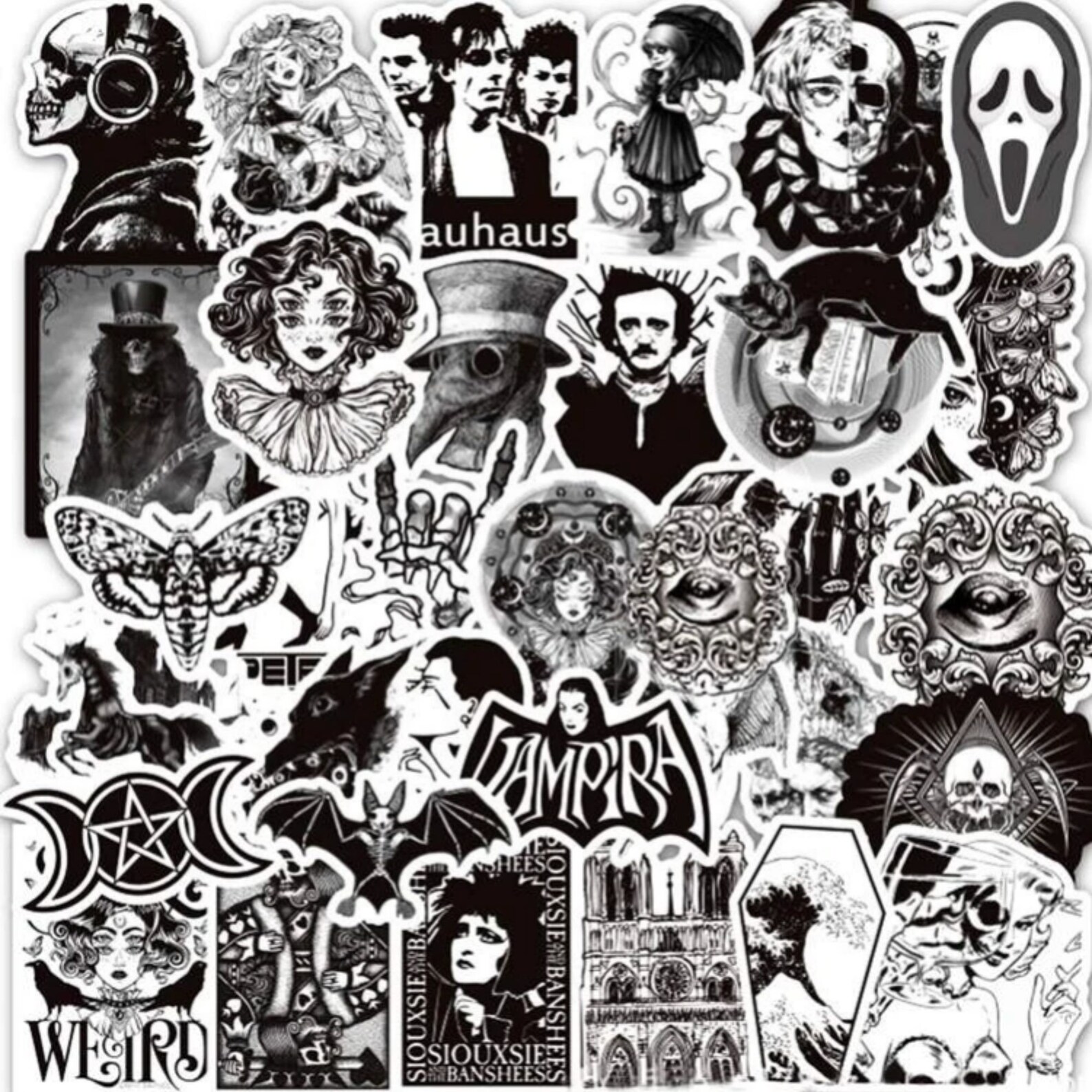Gothic Horror Sticker Pack of 50 Black and White Ghost Etsy