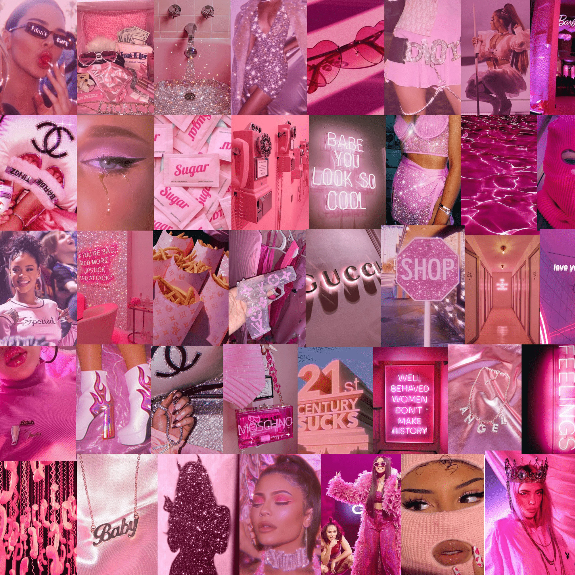 Pink Baddie Aesthetic Wall Collage Kit Digital Dorm Room Wall Decor ...
