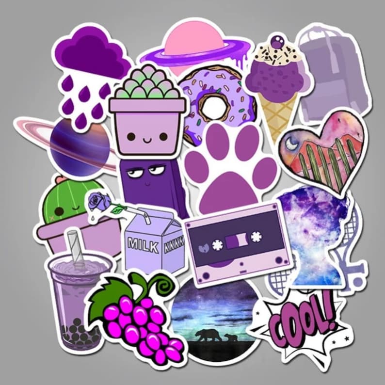 Purple Vibes Sticker Pack of 50 Random Stickers, Purple Lavender