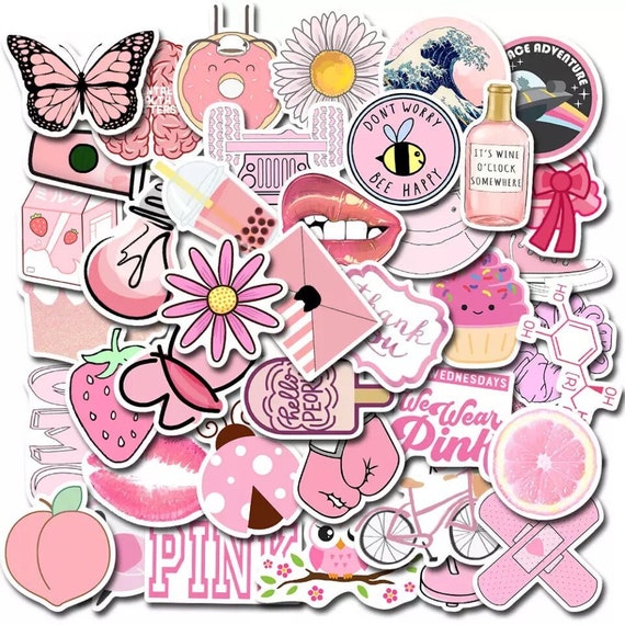 50pcs Cartoon Aesthetic Pink Stickers Notebook Laptop Phone Case  Scrapbooking Luggage Fridge Vinyl Sticker for Kids