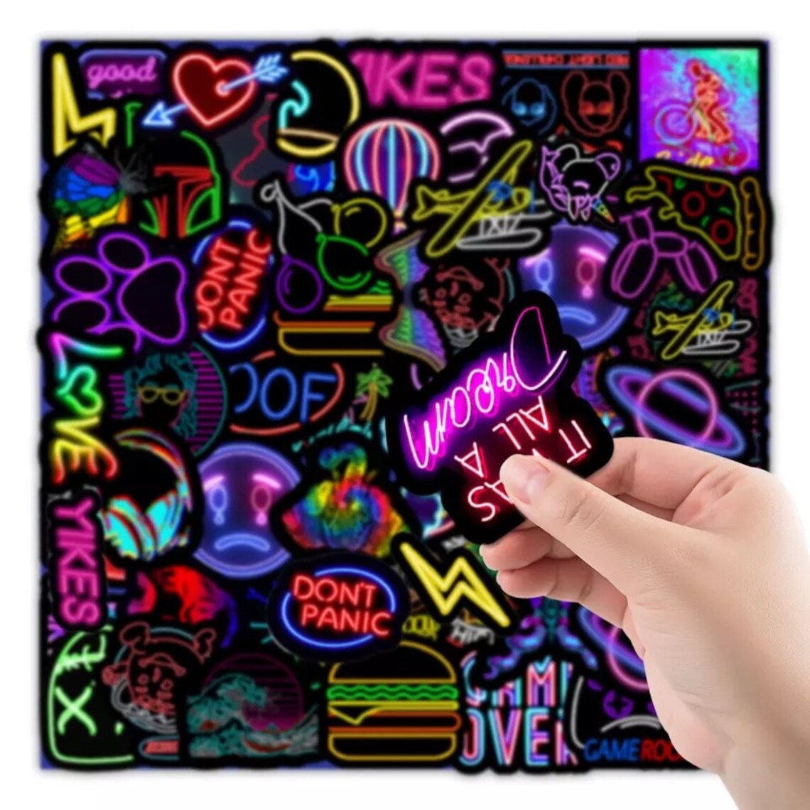 50 Pcs Neon Light Sticker Pack Neon Signs Graffiti Stickers Etsy