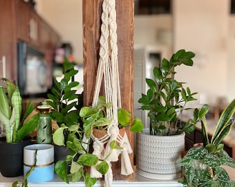 Long Macrame Tassel Plant Hanger | Large Natural Indoor Fringe Hanging Planter