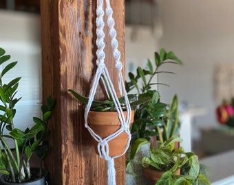 Macrame Plant Hanger | Large Indoor Hanging Planter | Spring Home Decor | White