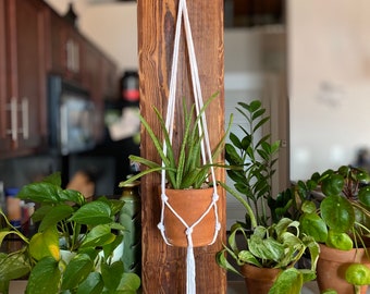 Minimalist Macrame Plant Hanger | Handmade Recycled Cotton, 31 Inch