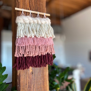 Handmade Woven Tapestry Wall Hanging | Bohemian Fringe Wall Art | Mother&#39;s Day Gift | Pink