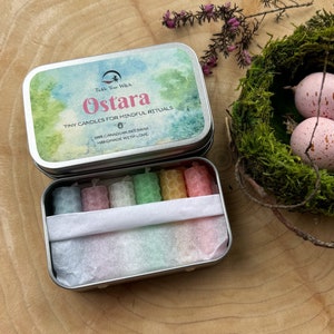 Ostara beeswax candle kit for intention setting, Wheel of the Year mini spell candles for spring equinox rituals