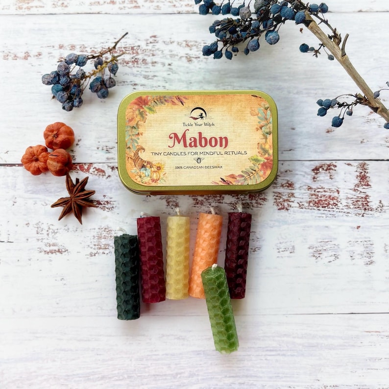 Mabon Beeswax Intention Spell Candle Set: Autumn Equinox Ritual, Wheel of the Year image 3