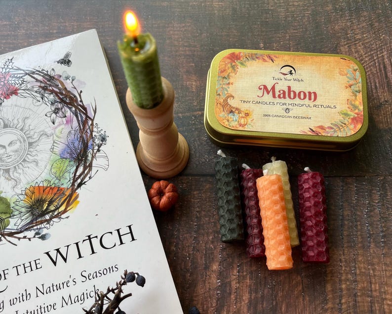 Mabon Beeswax Intention Spell Candle Set: Autumn Equinox Ritual, Wheel of the Year image 2