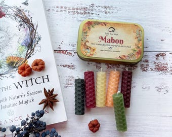 Mabon Beeswax Intention Spell Candle Set: Autumn Equinox Ritual, Wheel of the Year