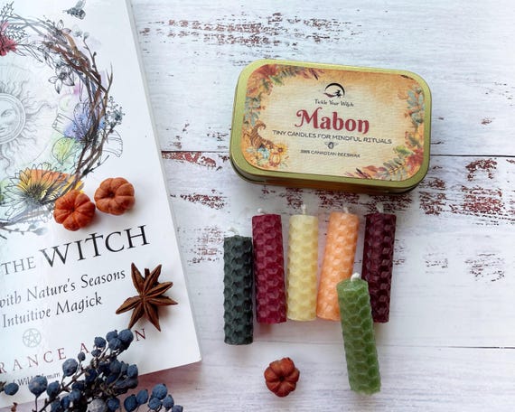 Mabon Beeswax Intention Spell Candle Set: Autumn Equinox Ritual, Wheel of the Year