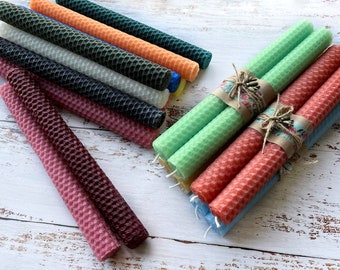 Tall Beeswax Taper Candles (Set of 2): 8" Hand-Rolled, Unscented