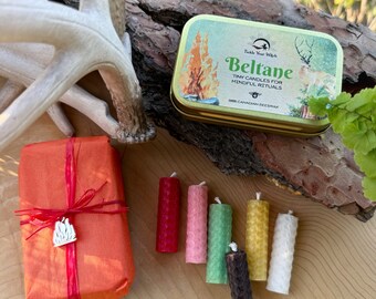 Beltane beeswax candle kit for intention setting, Wheel of the Year mini spell candles