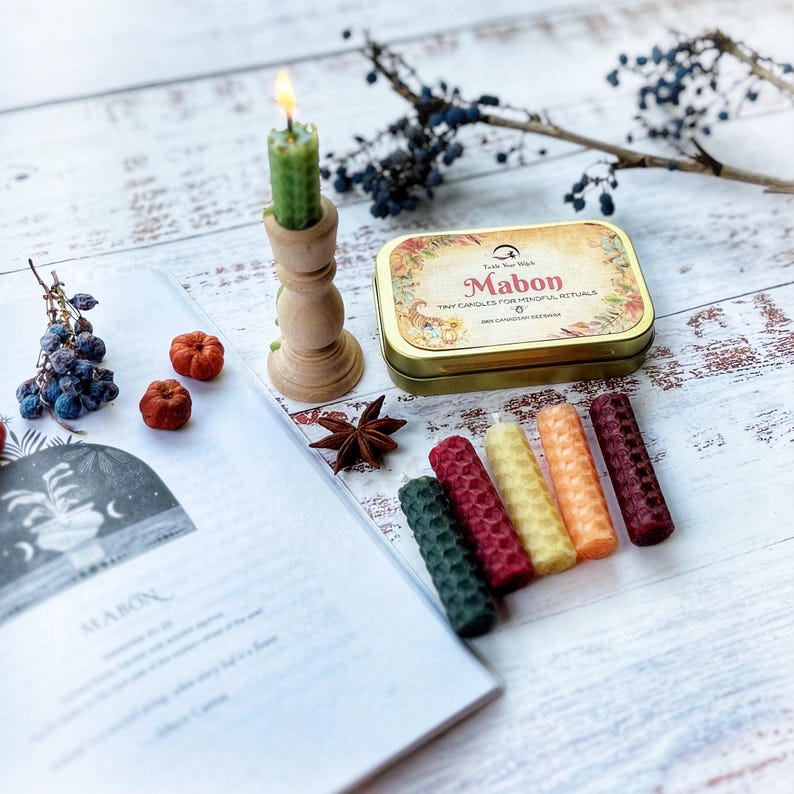 Mabon Beeswax Intention Spell Candle Set: Autumn Equinox Ritual, Wheel of the Year image 4