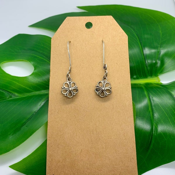 Flower Earrings, Dangle Earrings, Floral Dangle Earrings, Indie Earrings, Silver Earrings, Flower Dangle Earrings, Upcycled Earrings