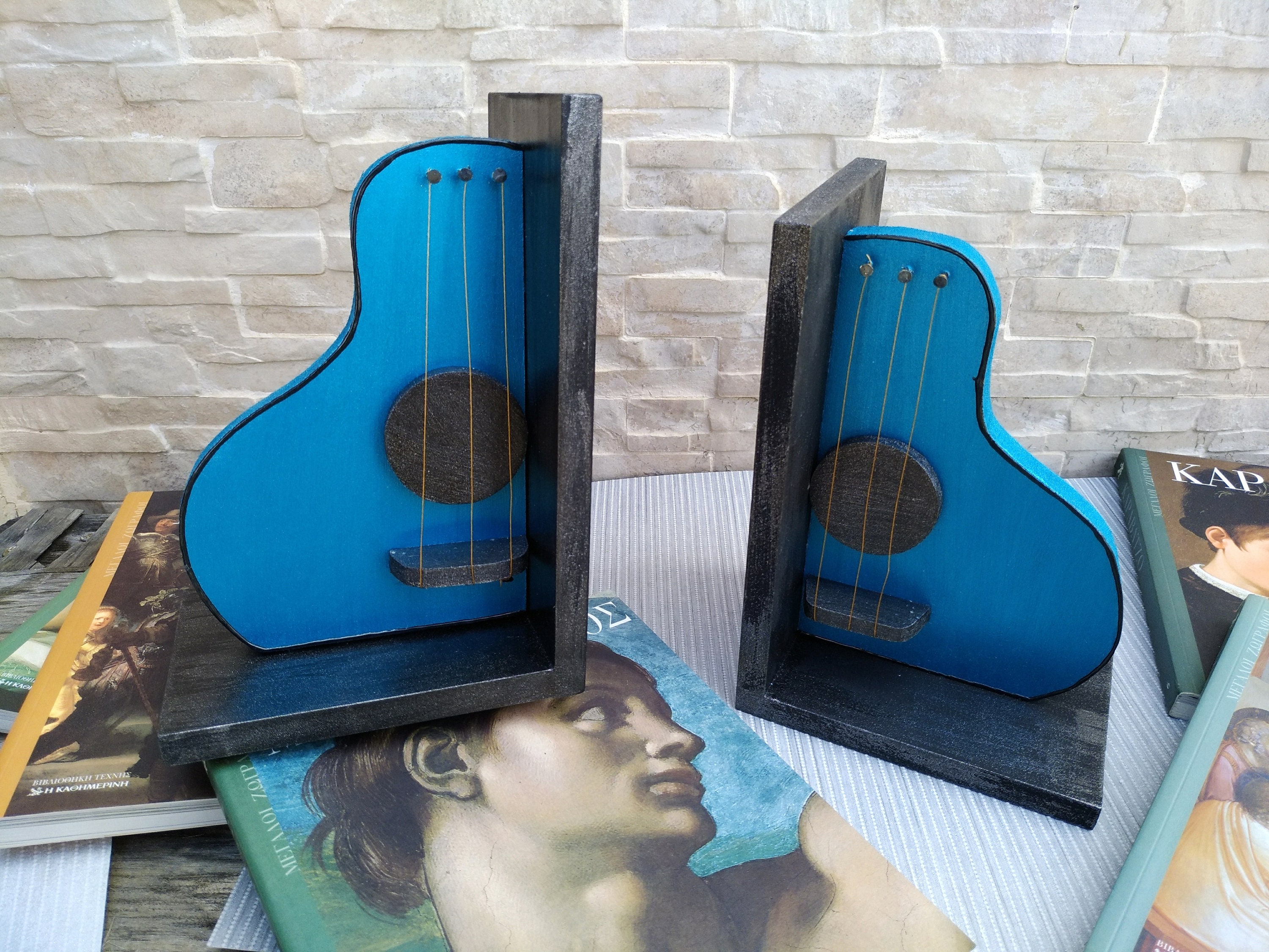 Guitar bookends wooden guitar desk organizer bookend Etsy