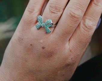 Silver Bow Rings, Adjustable Rings, Jewelry with Cubic Zirconia, Gifts for Her
