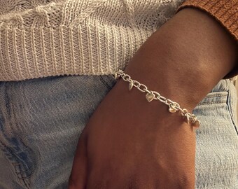 Silver Chain Heart Bracelet, Silver Heart Charms, Hand-Assembled Bracelet, Gift for Her
