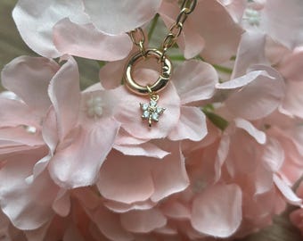 Gold Chain Necklace, Gold Flower Necklace, Necklace with Carabiner, Gift for Her