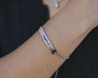Silver/Gold Bar Chain Bracelet, Adjustable Bracelet, Bracelet with Engravement, Bracelet with Positive Messages