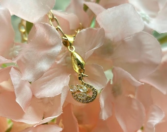 Gold Chain Necklace, Gold Swan Necklace, Necklace with Cubic Zirconia, Gift for Her