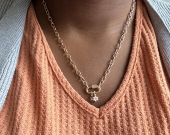 Chain Necklace Star/Snowflake Charms, Necklace with Gold Carabiner, Meaningful Necklace, Motivational Meaning,