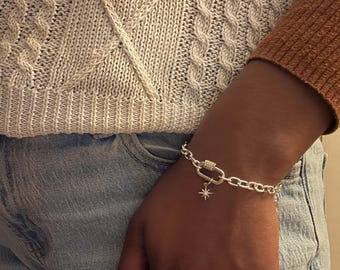 Silver Star Chain Bracelet, Bracelet with Carabiner, Everyday Bracelet, Gifts do Her