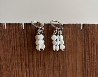 Dangling Freshwater Pearl Earrings, Earrings with Carabiner, Fancy Earrings, Gifts for Her