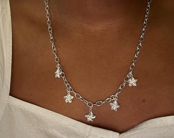 Dainty Silver Flower Necklace, Floral Charm Necklace, Minimalist Silver Jewelry, Gift for Her