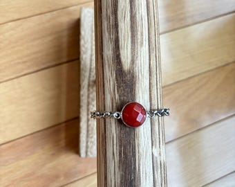 Stainless Steel Chain Bracelet with Red/Orange Pendant