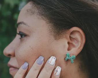 Pink/Green/Clear Bow Stud Earrings, Silver Earrings, Earrings with Cubic Zirconia, Everyday Earrings, Gifts for Her