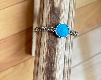 Stainless Steel Chain Bracelet with Turquoise Pendant