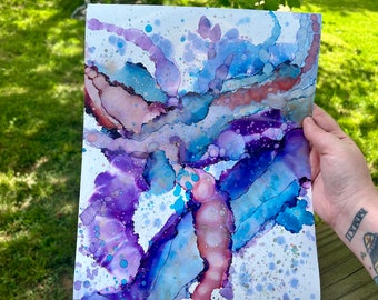 Wormholes / original piece / alcohol ink / abstract / bright / wall art / 11x14