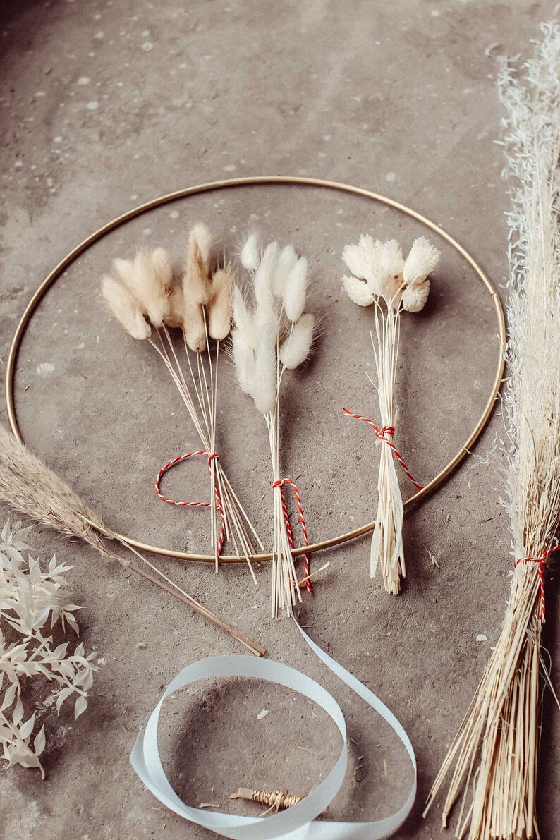 Trockenblumen Kranz DIY Set inkl. goldener Metallring 30cm