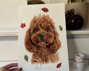 Custom Dog Portrait – Hand-drawn Watercolour Pet Art painting from Photo Print | Personalised Memorial Gift | Keepsake