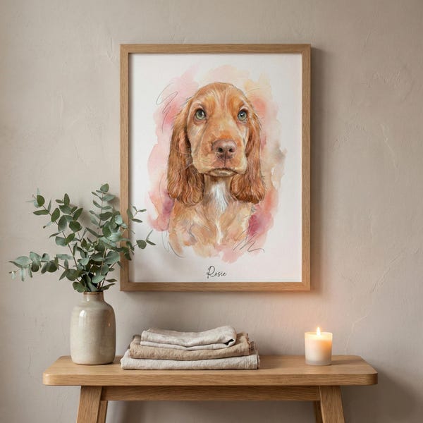 Custom Pet Portrait from Photo – Personalised Dog or Cat Watercolour Painting – Pet Memorial Gift