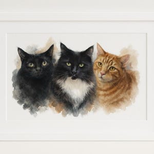 Custom Watercolour Cat Portrait | Personalised Pet Painting from Photo | Cat Memorial Gift | A4 Pet Art Print | Watercolour Illustration