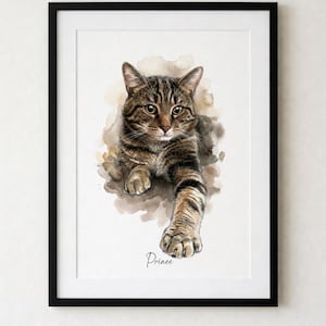 Custom Hand-drawn Cat Portrait Print | Personalised Pet Memorial Gift | Cat Loss Keepsake | Pet Art from Photo image 1