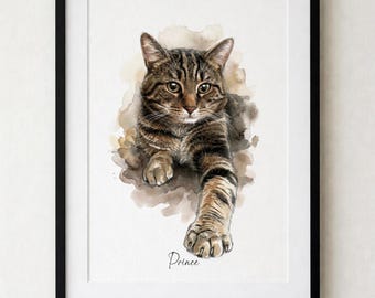Retrato de gato personalizado dibujado a mano / Regalo conmemorativo personalizado para mascotas / Recuerdo para recordar a tu gato fallecido / Arte de mascotas a partir de una fotografía