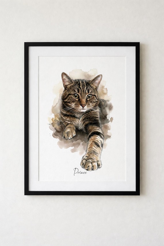 Custom Hand-drawn Cat Portrait Print | Personalised Pet Memorial Gift | Cat Loss Keepsake | Pet Art from Photo