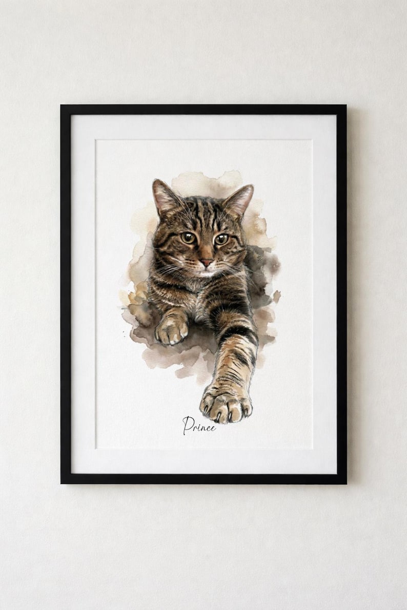 Custom Hand-drawn Cat Portrait Print | Personalised Pet Memorial Gift | Cat Loss Keepsake | Pet Art from Photo image 1