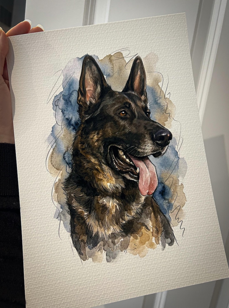 Retrato personalizado de perro: impresión artística de mascotas en acuarela dibujada a mano a partir de una foto / Regalo conmemorativo personalizado / Recuerdo imagen 6