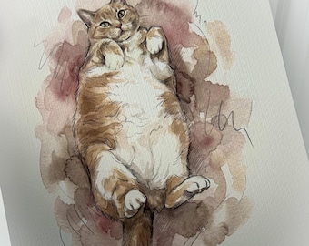 Custom Hand-Painted Cat Portrait Print | Personalised Pet Memorial Gift | Cat Loss Keepsake | Pet Art from Photo