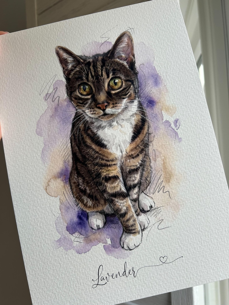 Custom Hand-drawn Cat Portrait Print | Personalised Pet Memorial Gift | Cat Loss Keepsake | Pet Art from Photo image 3