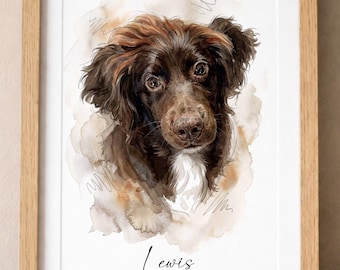 Custom Watercolour Pet Portrait Print – Dog or Cat Memorial Gift | Personalised Painting from Photo | Pet Loss Keepsake