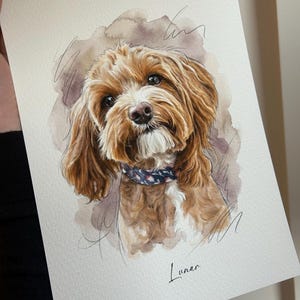 Retrato personalizado de perro: impresión artística de mascotas en acuarela dibujada a mano a partir de una foto / Regalo conmemorativo personalizado / Recuerdo imagen 4
