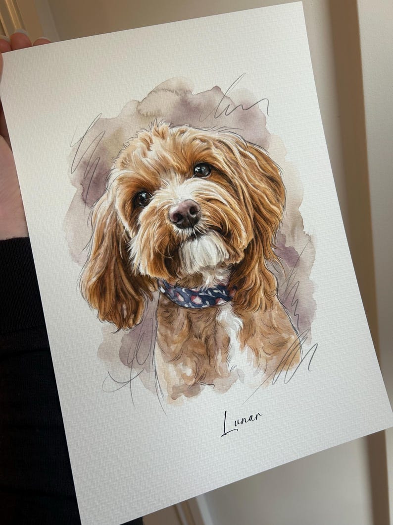 Retrato personalizado de perro: impresión artística de mascotas en acuarela dibujada a mano a partir de una foto / Regalo conmemorativo personalizado / Recuerdo imagen 4