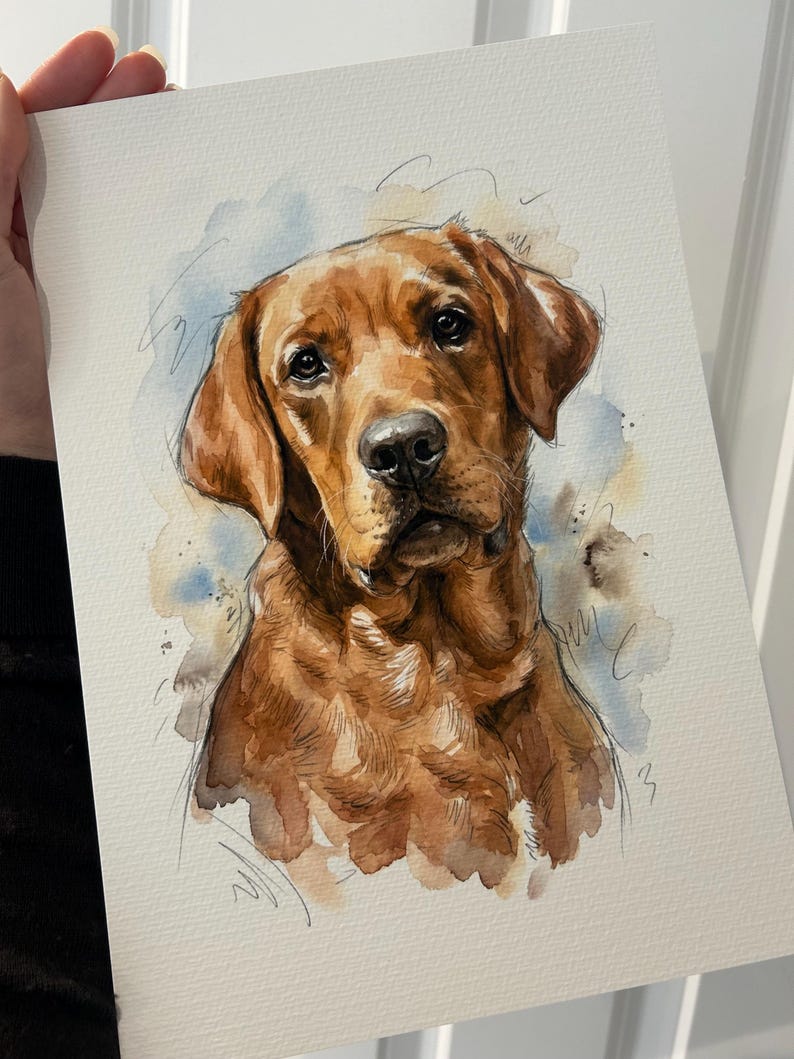 Retrato personalizado de perro: impresión artística de mascotas en acuarela dibujada a mano a partir de una foto / Regalo conmemorativo personalizado / Recuerdo imagen 7