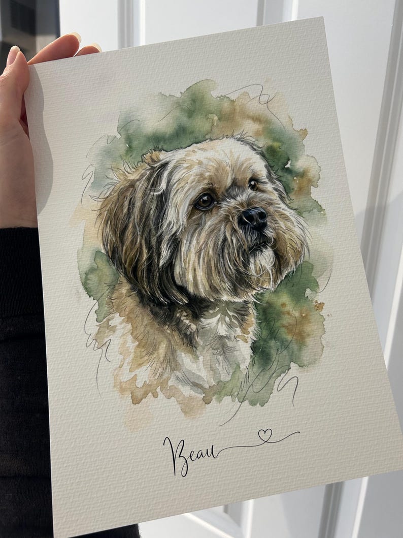 Retrato personalizado de perro: impresión artística de mascotas en acuarela dibujada a mano a partir de una foto / Regalo conmemorativo personalizado / Recuerdo imagen 8
