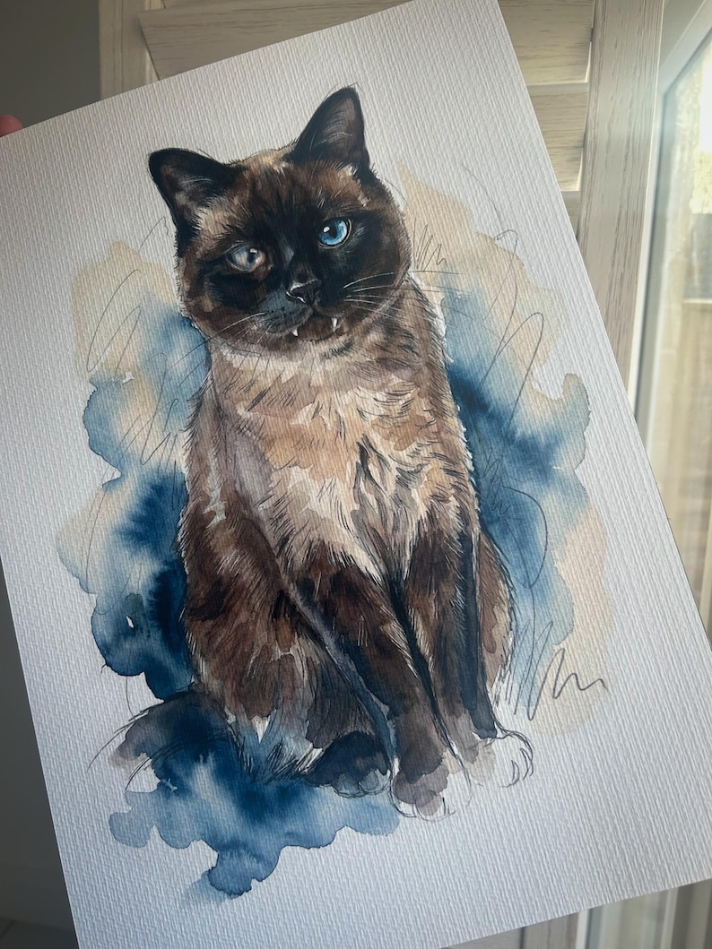 Custom Hand-drawn Cat Portrait Print | Personalised Pet Memorial Gift | Cat Loss Keepsake | Pet Art from Photo image 4